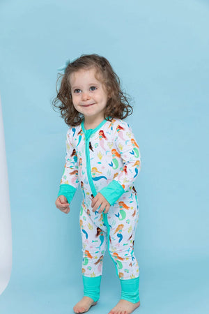 Bird & Bean Bamboo One Piece Zip Pajama - Mermaid Magic *