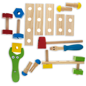 21 Pieces Construction Building Tools in Wooden Toolbox *