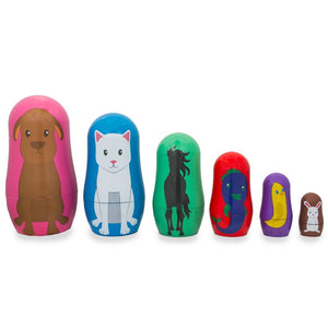 6 Animals: Dog, Cat, Horse, Fish, Chick, Bunny Plastic Nesting Dolls 4.5 Inches *