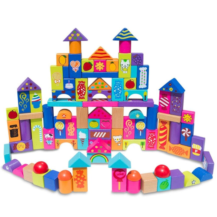 Set of 90 Colorful Wooden Building Blocks *