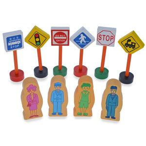 Set of 40 Pieces City Vehicles, Buildings, and Signs Wooden Blocks *