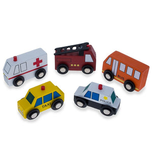 Set of 40 Pieces City Vehicles, Buildings, and Signs Wooden Blocks *