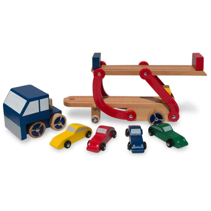 Set of Wooden Truck with Trailer and 4 Cars*