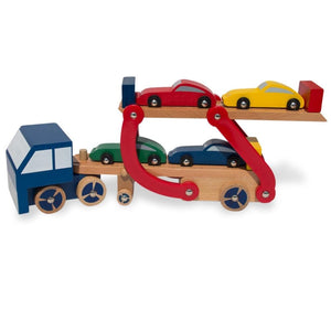 Set of Wooden Truck with Trailer and 4 Cars*