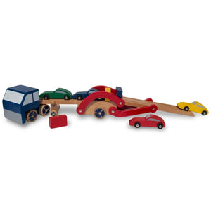 Set of Wooden Truck with Trailer and 4 Cars*