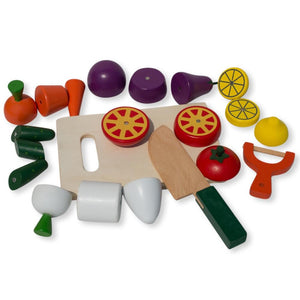 22 Pieces Magnetic Wooden Toy Kitchen Play Set with Vegetables & Knife *