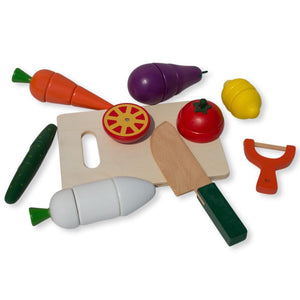 22 Pieces Magnetic Wooden Toy Kitchen Play Set with Vegetables & Knife *