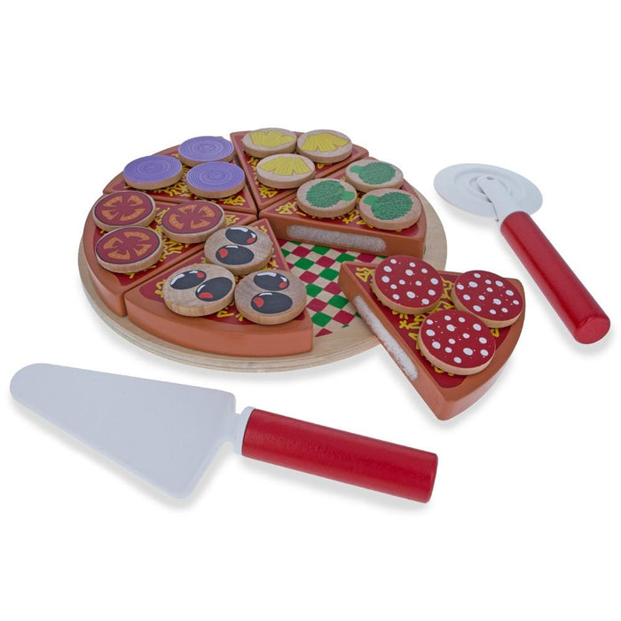 Set of 27 Wooden Pieces Make a Pizza with Toppings & Kitchen Tools *