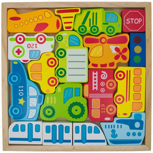 Cars, Ship, Plane, Helicopter and Sign Learning Wooden Blocks Puzzle *