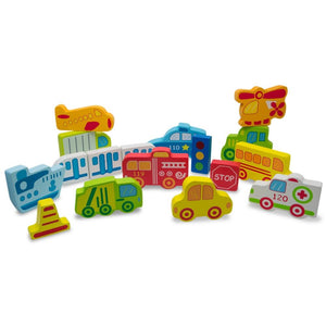 Cars, Ship, Plane, Helicopter and Sign Learning Wooden Blocks Puzzle *