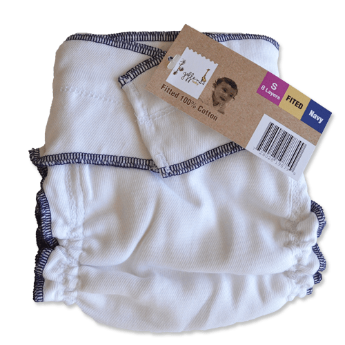 Geffen Cotton Fitted Diapers – Small (Navy Edge)